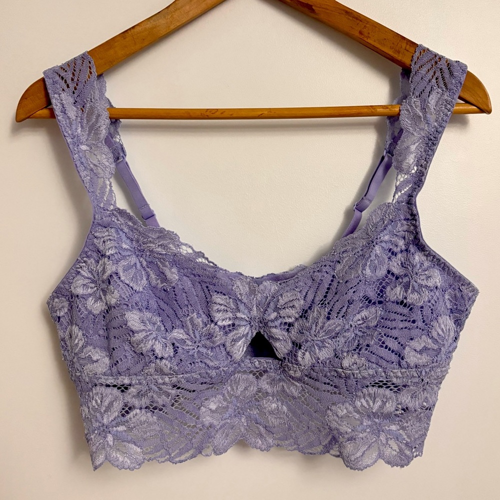 Aerie lilac lace adjustable peekaboo bralette, size large